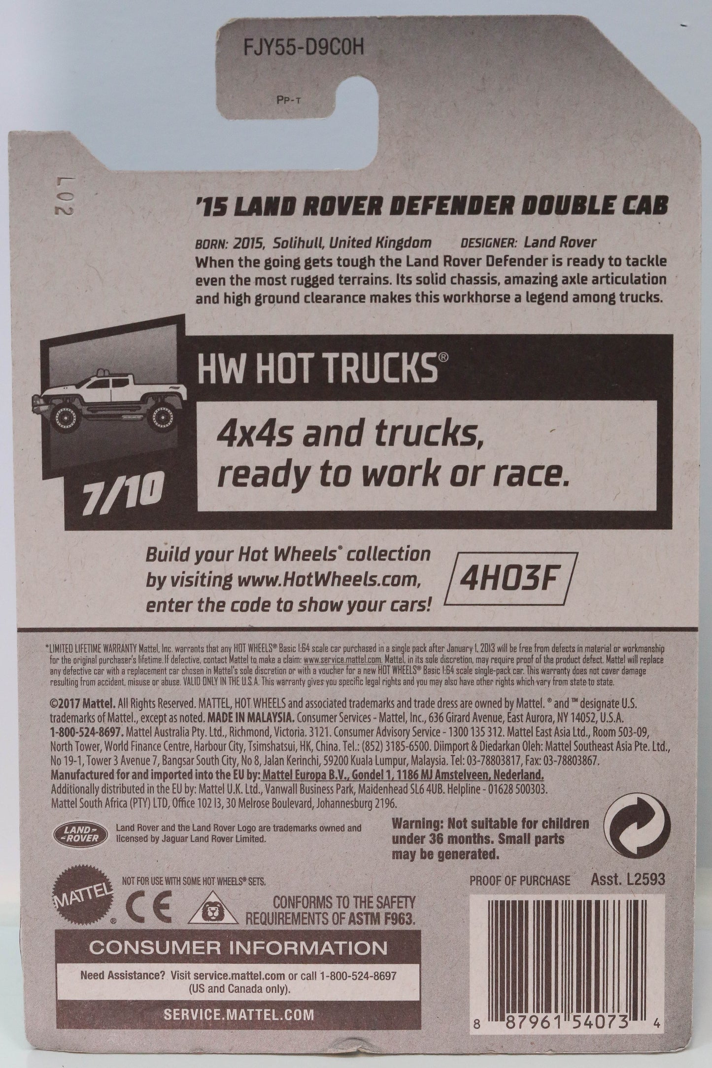 Hot Wheels '15 Land Rover Defender Double Cab HW Hot Trucks FJY55