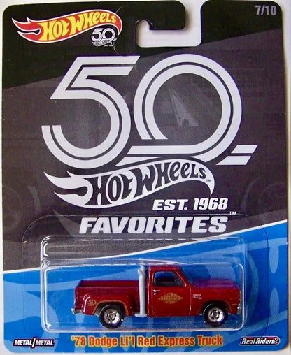 Hot Wheels 50th Anniversary Favorites Series - 2018 - FLF35-FLF38 - Set of Ten (10) - Premium with Real Riders