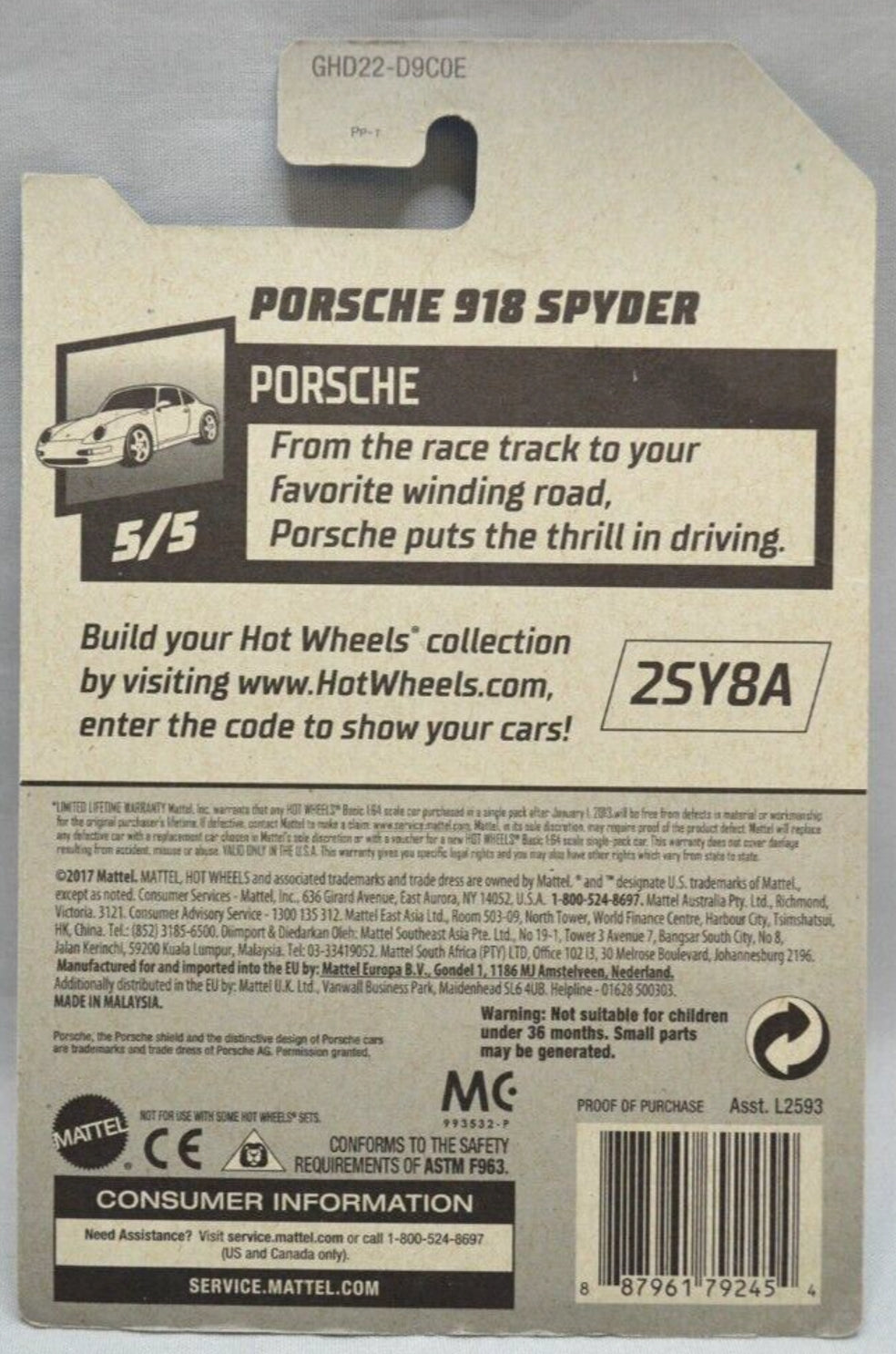 Hot Wheels Porsche 918 Spyder HW Porsche GHD22 - Plus (+) a Bonus Hot Wheel