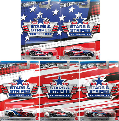 Hot Wheels Stars and Stripes Series - Walmart Exclusive - GRT01-HRW62 - Set of Five (5) Cars