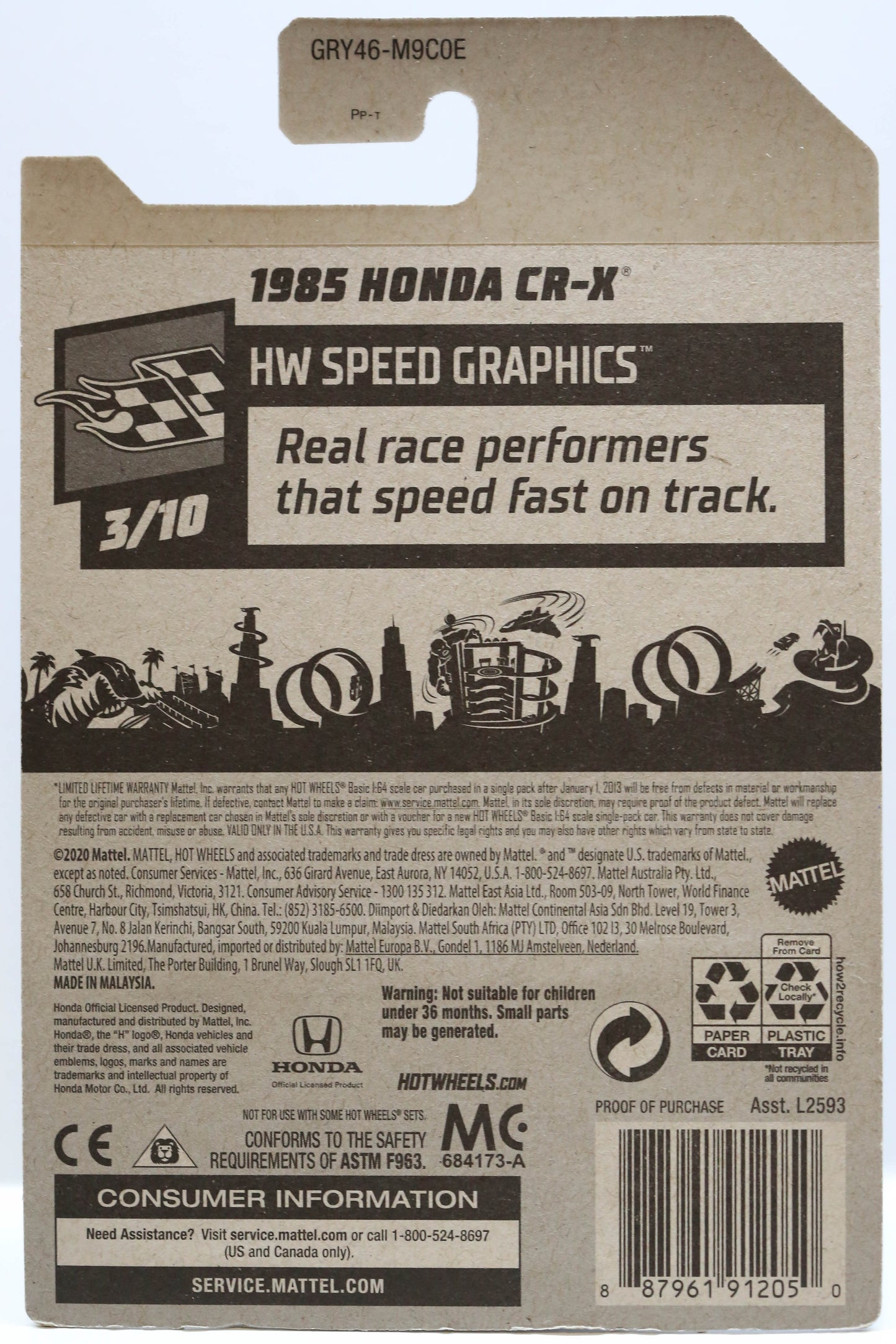 Hot Wheels 1985 Honda CR-X HW Speed Graphics GRY46