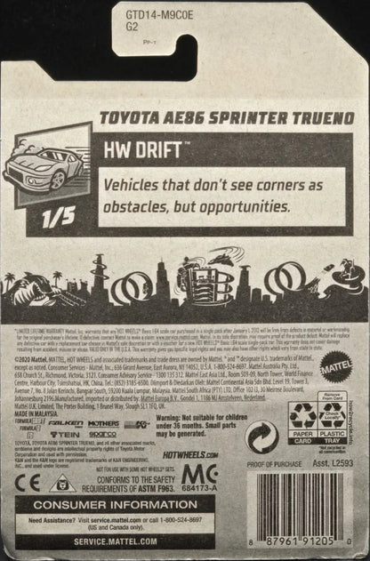 Hot Wheels Toyota AE86 Sprinter Trueno HW Drift GTD14 - ZAMAC #001 - Walmart Exclusive