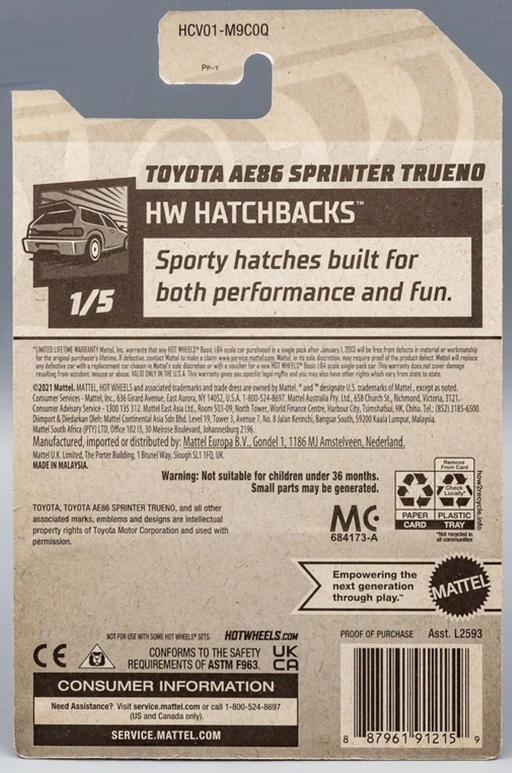 Hot Wheels Toyota AE86 Sprinter Trueno HW Hatchbacks HCV01