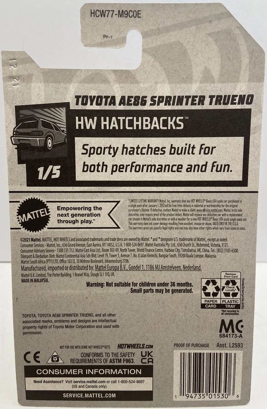 Hot Wheels Toyota AE86 Sprinter Trueno HW Hatchbacks HCW77