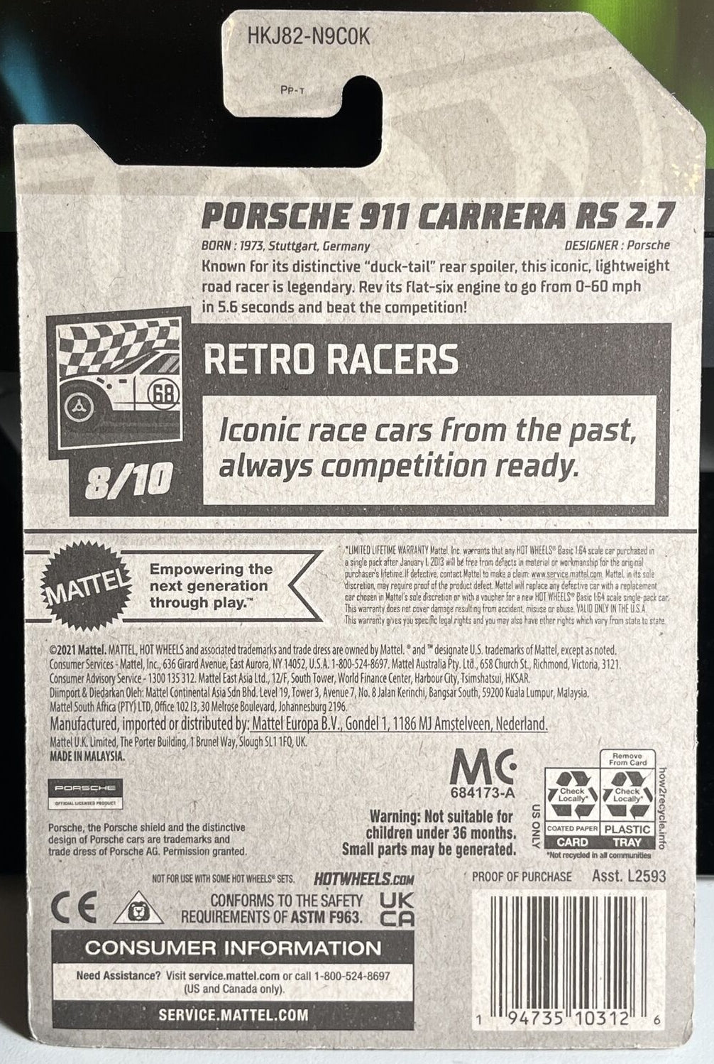 Hot Wheels Porsche 911 Carrera RS 2.7 HW Retro Racers HKJ82 - Plus (+) a Bonus Hot Wheel