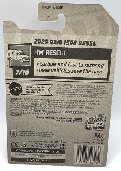 Hot Wheels 2020 Ram 1500 Rebel HW Rescue HKL04 - Treasure Hunt - Plus (+) a Bonus Hot Wheel