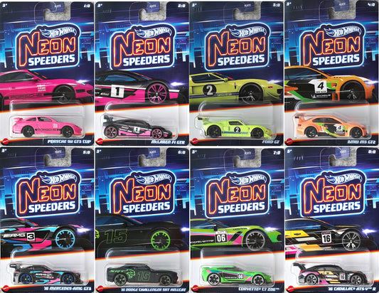 Hot Wheels Neon Speeders Series - 2024 Mix 2 - Walmart Exclusive - HLH72-HRW75 - Set of Eight (8) Cars