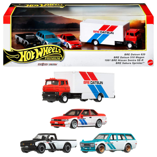 Hot Wheels Premium Collector Set, 3 Datsun-Nissan Cars & 1 Transporter - HRT52 - BRE