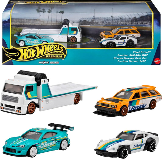 Hot Wheels Premium Collector Set, Subaru, Nissan, Datsun Cars & 1 Transporter - HRT53 - GReddy