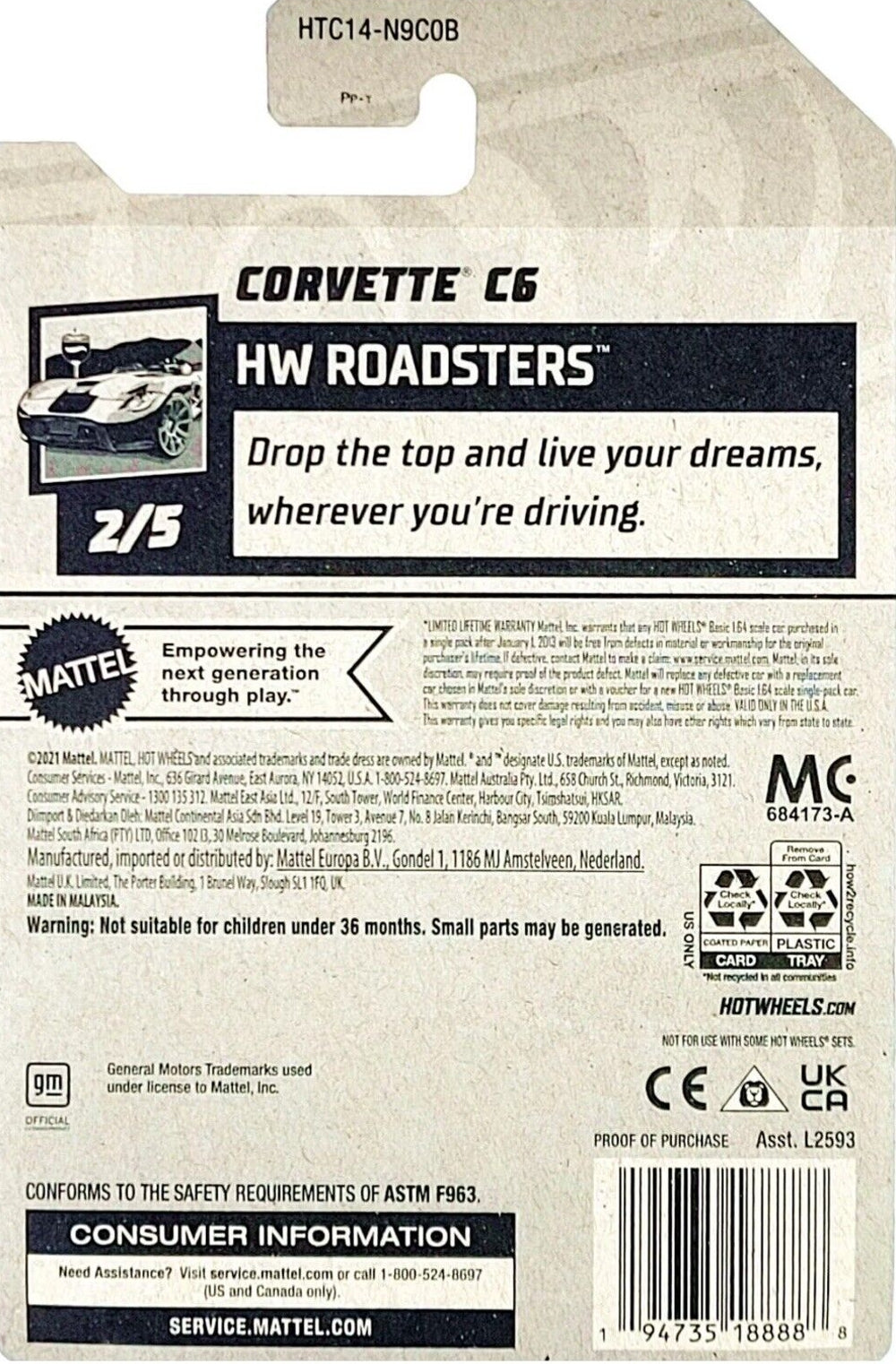 Hot Wheels Corvette C6 HW Roadsters HTC14