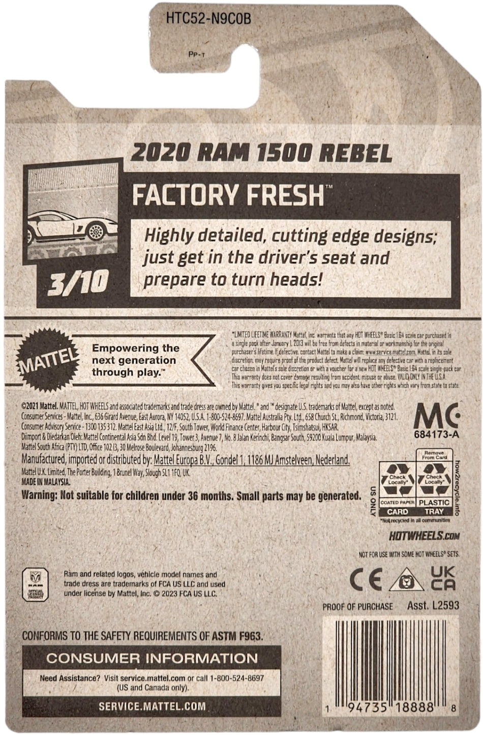 Hot Wheels 2020 RAM 1500 Rebel HW Factory Fresh HTC52