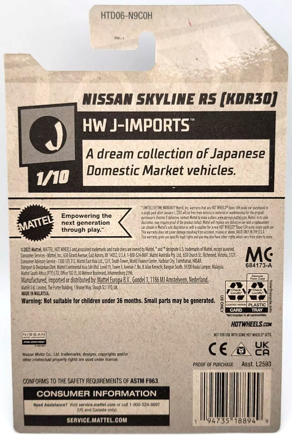 Hot Wheels Nissan Skyline RS (KDR30) HW J-Imports HTD06