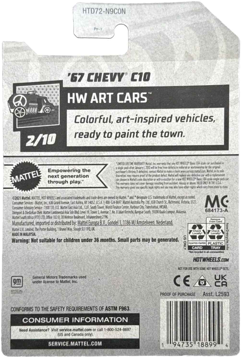 Hot Wheels '67 Chevy C10 HW Art Cars HTD72