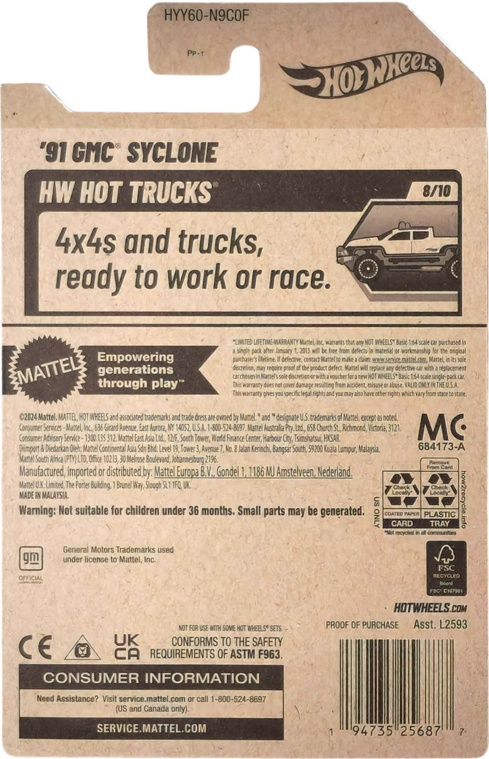Hot Wheels '91 GMC Syclone HW Hot Trucks HYY60