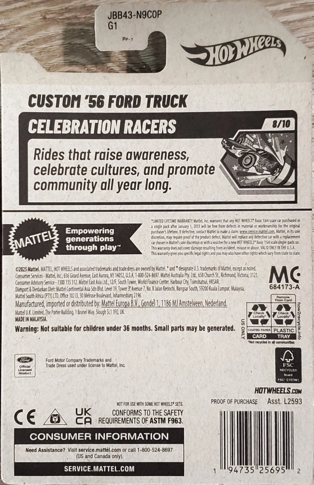 Hot Wheels Custom '56 Ford Truck HW Celebration Racers JBB43 - Day of the Dead - Halloween