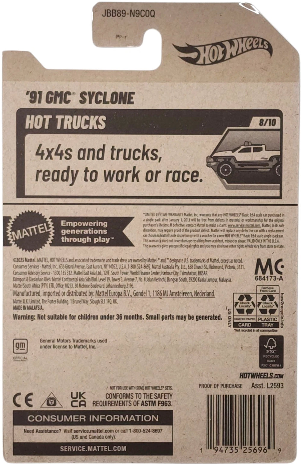 Hot Wheels '91 GMC Syclone HW Hot Trucks JBB89