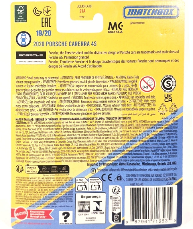 MATCHBOX Collectors 2020 Porsche 911 Carrera 4S JCL43 - Premium with True Grip Tires