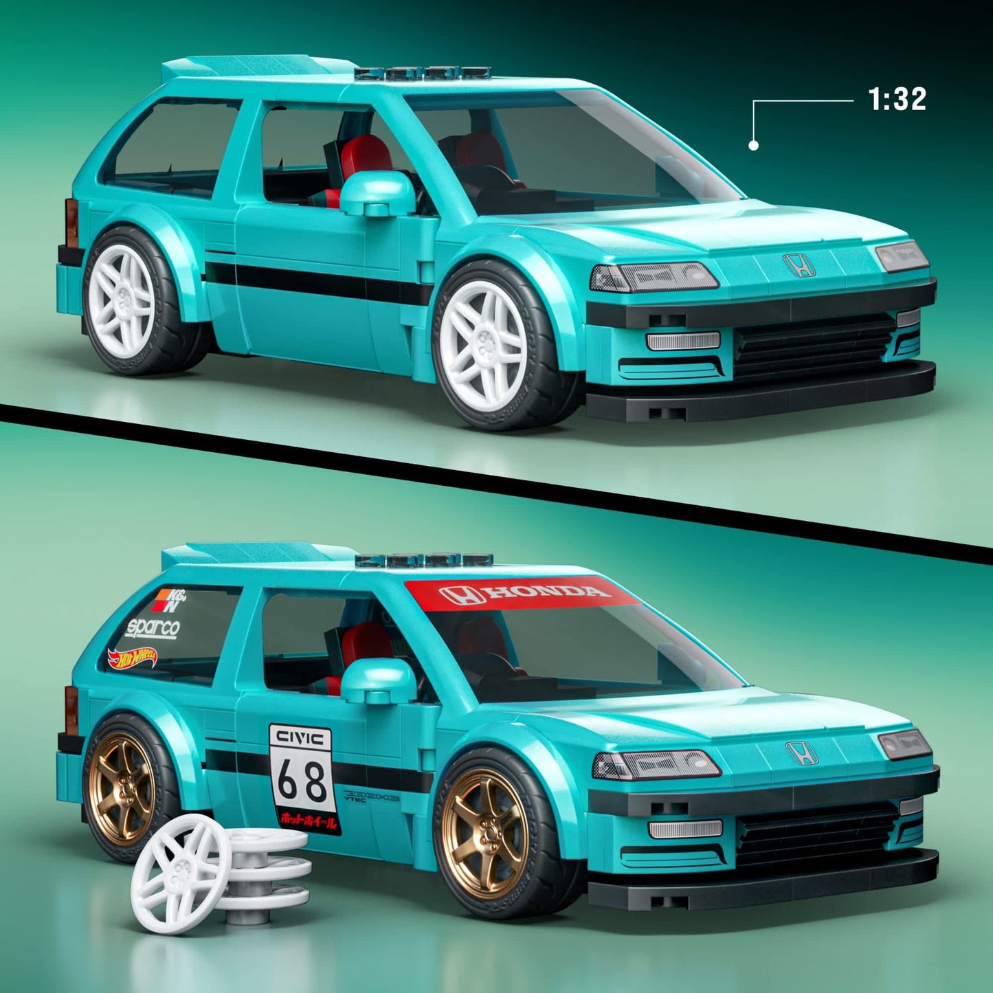 Mattel Brick Shop Hot Wheels Custom ’90 Honda Civic EF Building Set JHF62