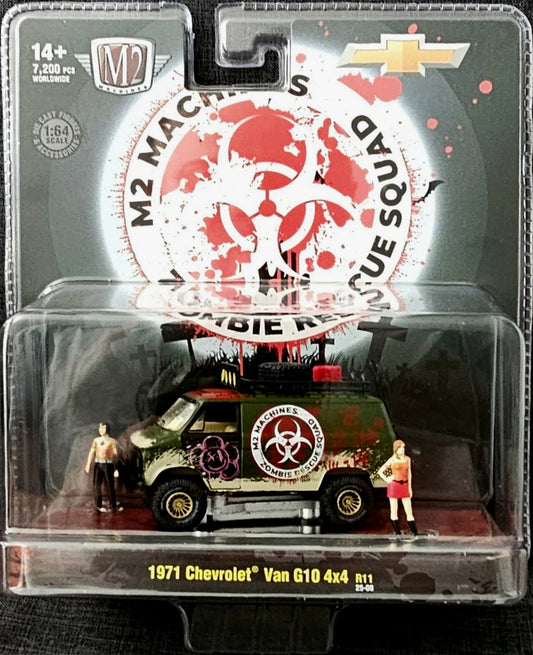 M2 Machines 1971 Chevrolet Van G10 4x4 - Zombie Rescue Squad Diorama - R11 25-08