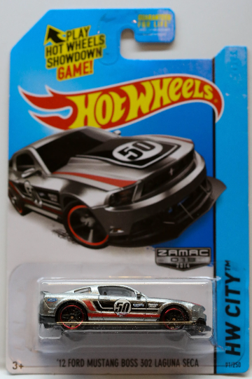 Hot Wheels '12 Ford Mustang Boss 302 Laguna Seca HW City BFG94 - ZAMAC #018 - Walmart Exclusive - Plus (+) a Bonus Hot Wheel - Rare and VHTF