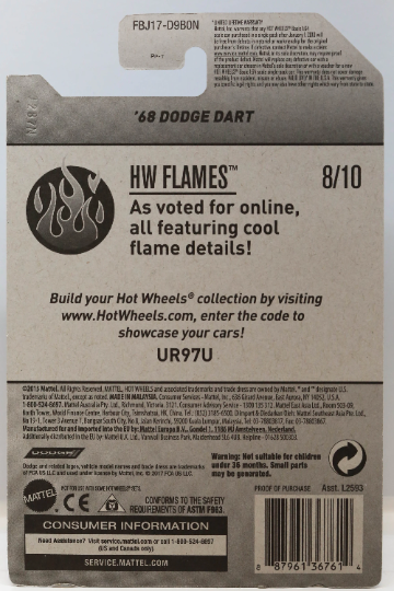 Hot Wheels '68 Dodge Dart HW Flames FBJ17 - ZAMAC #013 - Walmart Exclusive - Plus (+) a Bonus Hot Wheel - Rare and VHTF