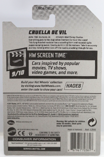 Hot Wheels Cruella De Vil HW Screen Time FJW04 - Plus (+) a Bonus Hot Wheel - Panther De Ville