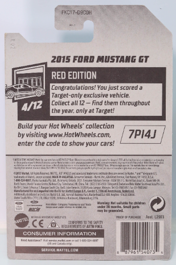 Hot Wheels 2015 Ford Mustang GT HW Red Edition FKC17 - Target Exclusive - Plus (+) a Bonus Hot Wheel