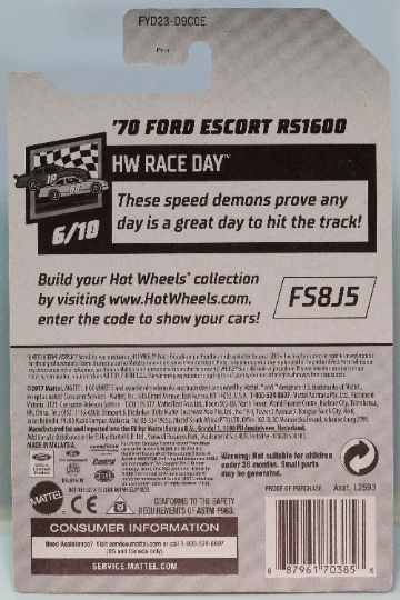 Hot Wheels '70 Ford Escort RS1600 HW Race Day FYD23 - Plus (+) a Bonus Hot Wheel