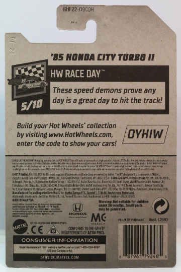 Hot Wheels '85 Honda City Turbo II HW Race Day GHF22 - Plus (+) a Bonus Hot Wheel