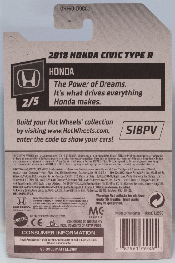 Hot Wheels 2018 Honda Civic Type R HW Honda GHF50 - Plus (+) a Bonus Hot Wheel