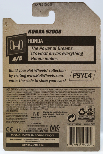 Hot Wheels Honda S2000 HW Honda GHF82 - Rare HTF