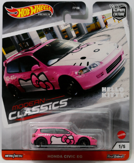 Culture automobile Hot Wheels : Honda Civic EG GJR00, un classique moderne – Premium avec de vrais pilotes – Hello Kitty