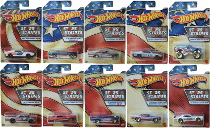 Hot Wheels 1/64 Stars and Stripes Walmart Exclusive - GJW63-999B - Set of Ten (10) Cars - VHTF Rare