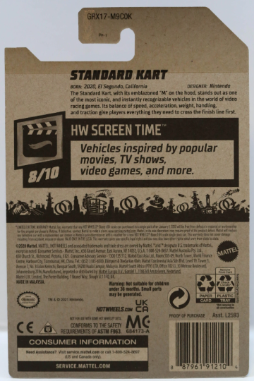 Hot Wheels Standard Kart HW Screen Time GRX17 - Plus (+) a Bonus Hot Wheel - Mariokart