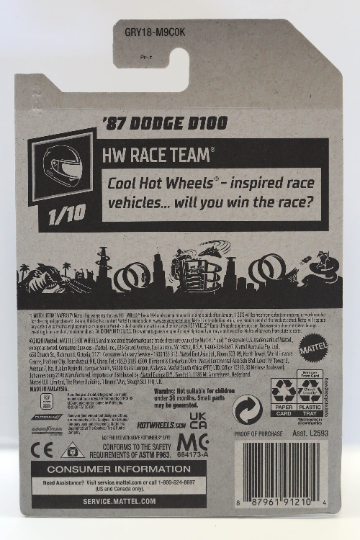 Hot Wheels '87 Dodge D100 HW Race Team GRY18 - Plus (+) a Bonus Hot Wheel