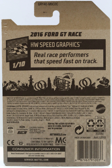 Hot Wheels 2016 Ford GT Race HW Speed Graphics GRY40 - Plus (+) a Bonus Hot Wheel