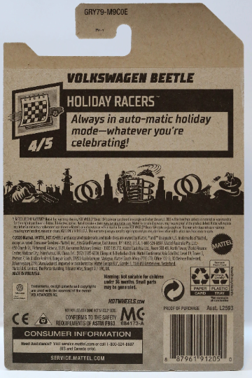 Hot Wheels Volkswagen Beetle HW Holiday Racers GRY79 Keychain - Plus (+) a Bonus Hot Wheel - Perfect Gift