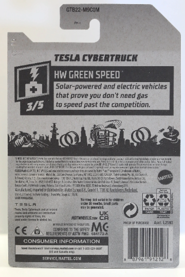 Hot Wheels Tesla Cybertruck HW Green Speed GTB22 - Plus (+) a Bonus Hot Wheel - ZAMAC