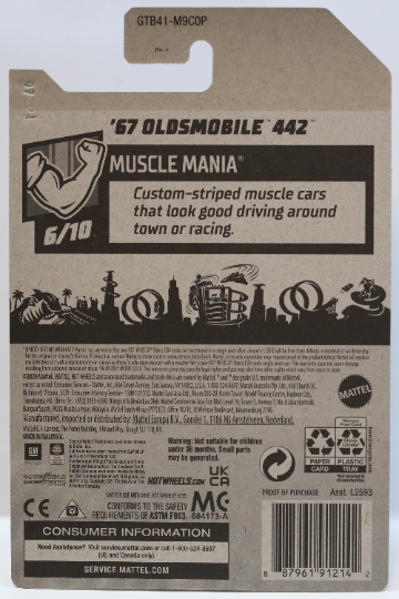 Hot Wheels '67 Oldsmobile 442 HW Muscle Mania GTB41 - Plus (+) a Bonus Hot Wheel - Gulf Racing