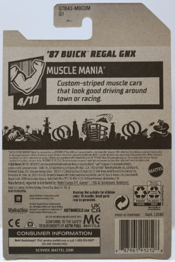Hot Wheels '87 Buick Regal GNX HW Muscle Mania GTB43 - Plus (+) a Bonus Hot Wheel