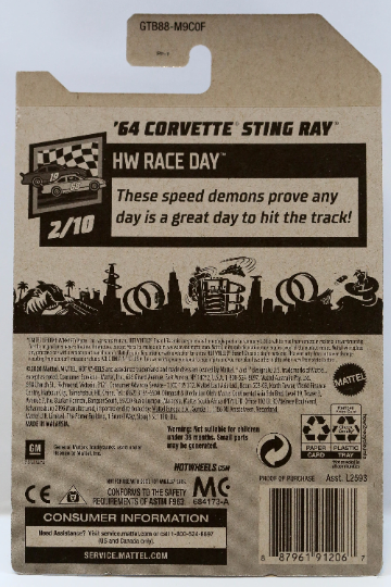 Hot Wheels '64 Corvette Sting Ray HW Race Day GTB88 - Plus (+) a Bonus Hot Wheel