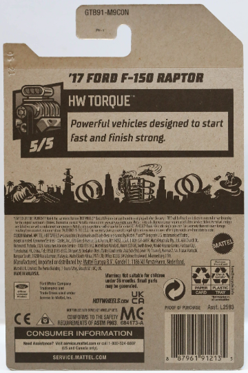 Hot Wheels '17 Ford F-150 Raptor HW Torque GTB91 - Plus (+) a Bonus Hot Wheel