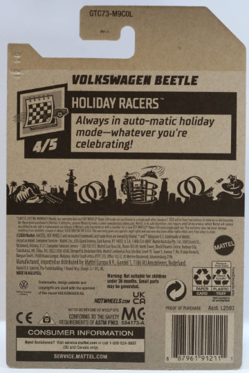 Hot Wheels Volkswagen Beetle HW Holiday Racers GTC73 Keychain - Valentine Edition - Plus (+) a Bonus Hot Wheel