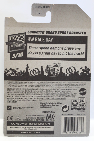 Hot Wheels Corvette Grand Sport Roadster HW Race Day GTD15 - ZAMAC #002 - Walmart Exclusive - Plus (+) a Bonus Hot Wheel