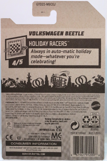 Hot Wheels Volkswagen Beetle HW Holiday Racers GTD22 - ZAMAC #009 - Walmart Exclusive - Plus (+) a Bonus Hot Wheel - Rare and VHTF