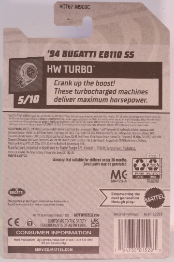 Hot Wheels '94 Bugatti EB110 SS HW Turbo HCT67 - Plus (+) a Bonus Hot Wheel