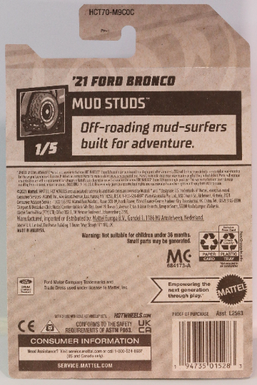 Hot Wheels '21 Ford Bronco HW Mud Studs HCT70 - Plus (+) a Bonus Hot Wheel