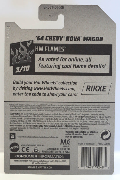 Hot Wheels '64 Chevy Nova Wagon HW Flames GHD61 - Plus (+) a Bonus Hot Wheel