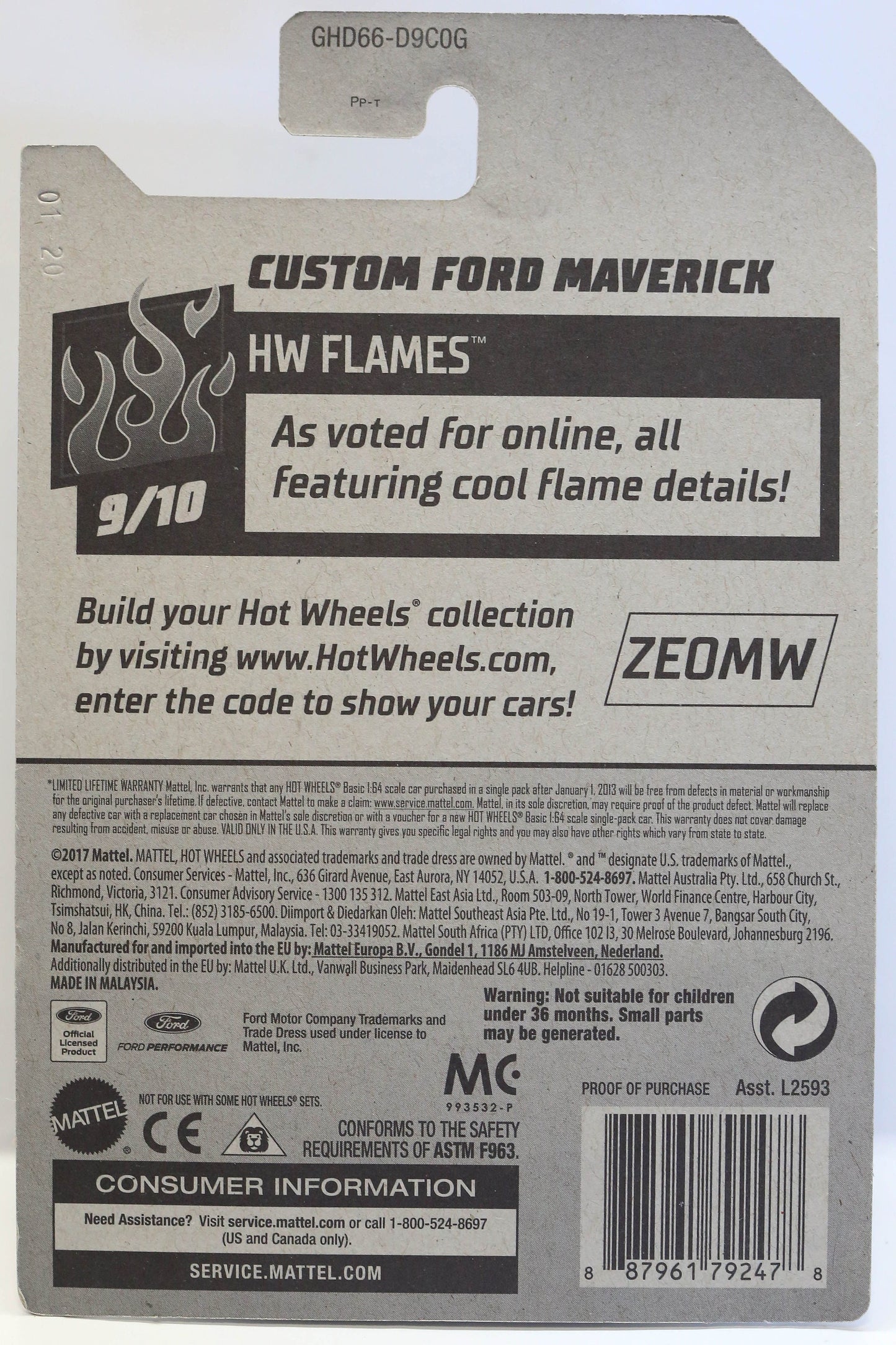 Hot Wheels Custom Ford Maverick HW Flames GHD66 - Plus (+) a Bonus Hot Wheel
