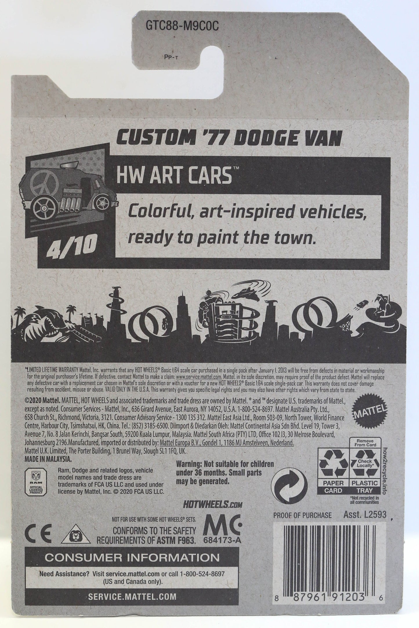 Hot Wheels Custom '77 Dodge Van HW Art Cars GTC88 - Treasure Hunt - Plus (+) a Bonus Hot Wheel